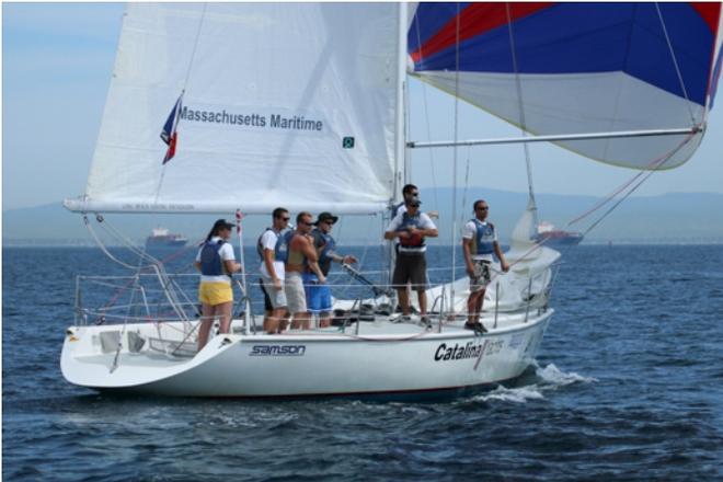 Massachusetts Maritime sailing through the finish line - Port of Los Angeles Harbor Cup © Jeremy Leonard / Sail Revolution http://www.transpacyc.com/